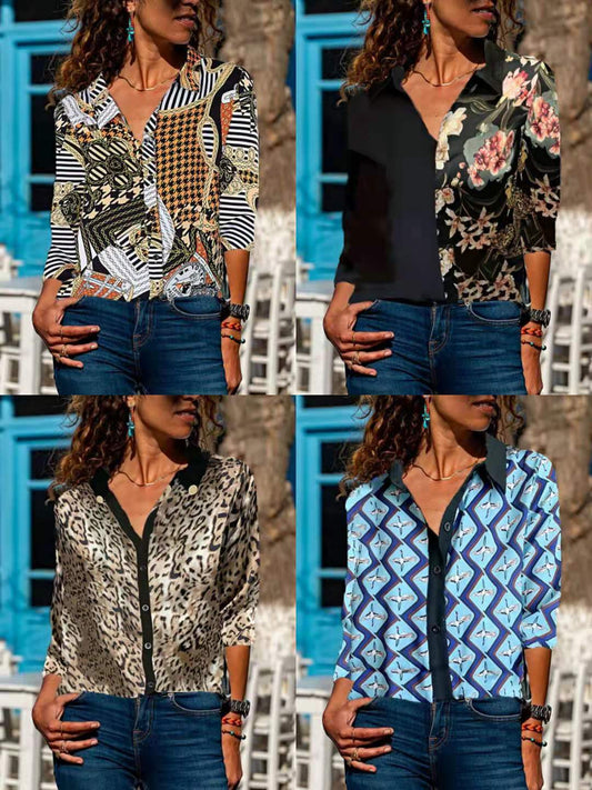 Casual Stitching Printed Fashion Top Shirt Women - Classic chic