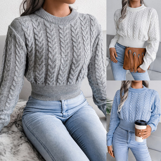Twist Waist Knitted Cropped Sweater Women's Clothing