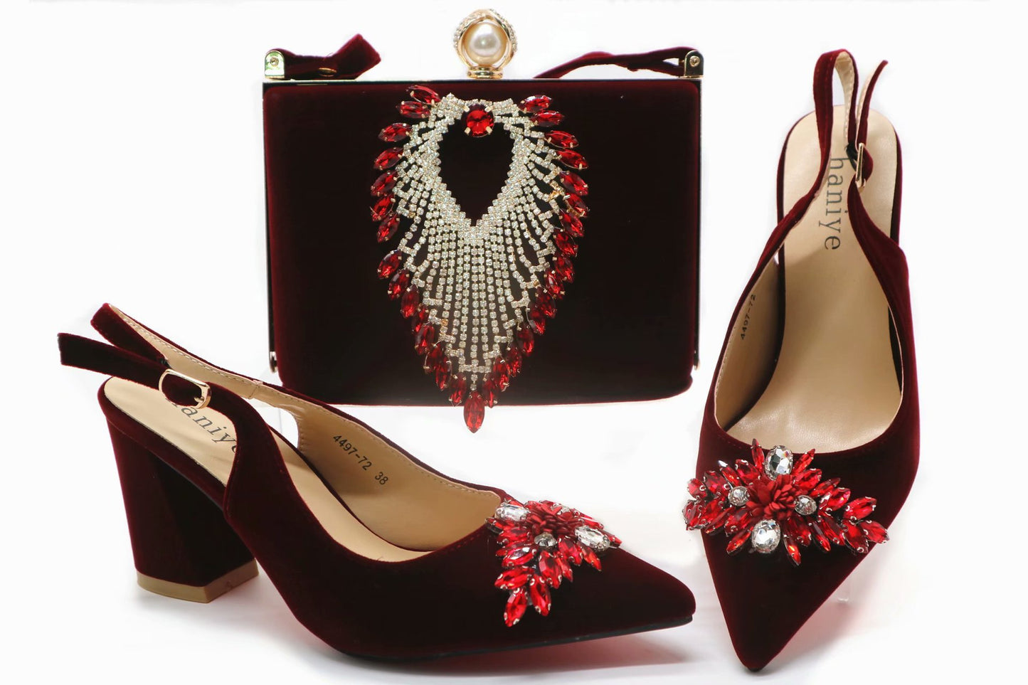 Stones Bag Matching Pointed Shoes For Wedding Party Matching