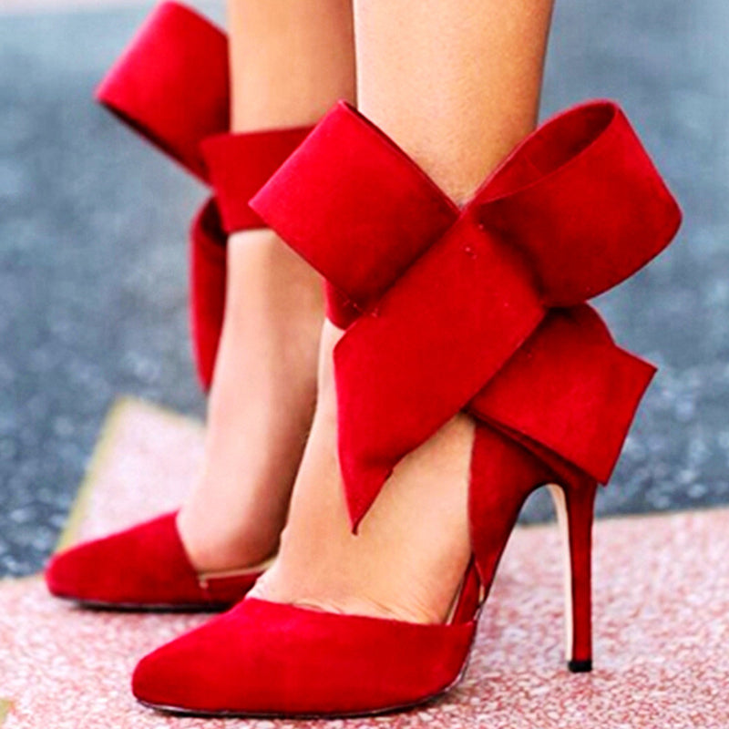 Big Bow Pumps Women Thin High Heel Shoes For Party Festival