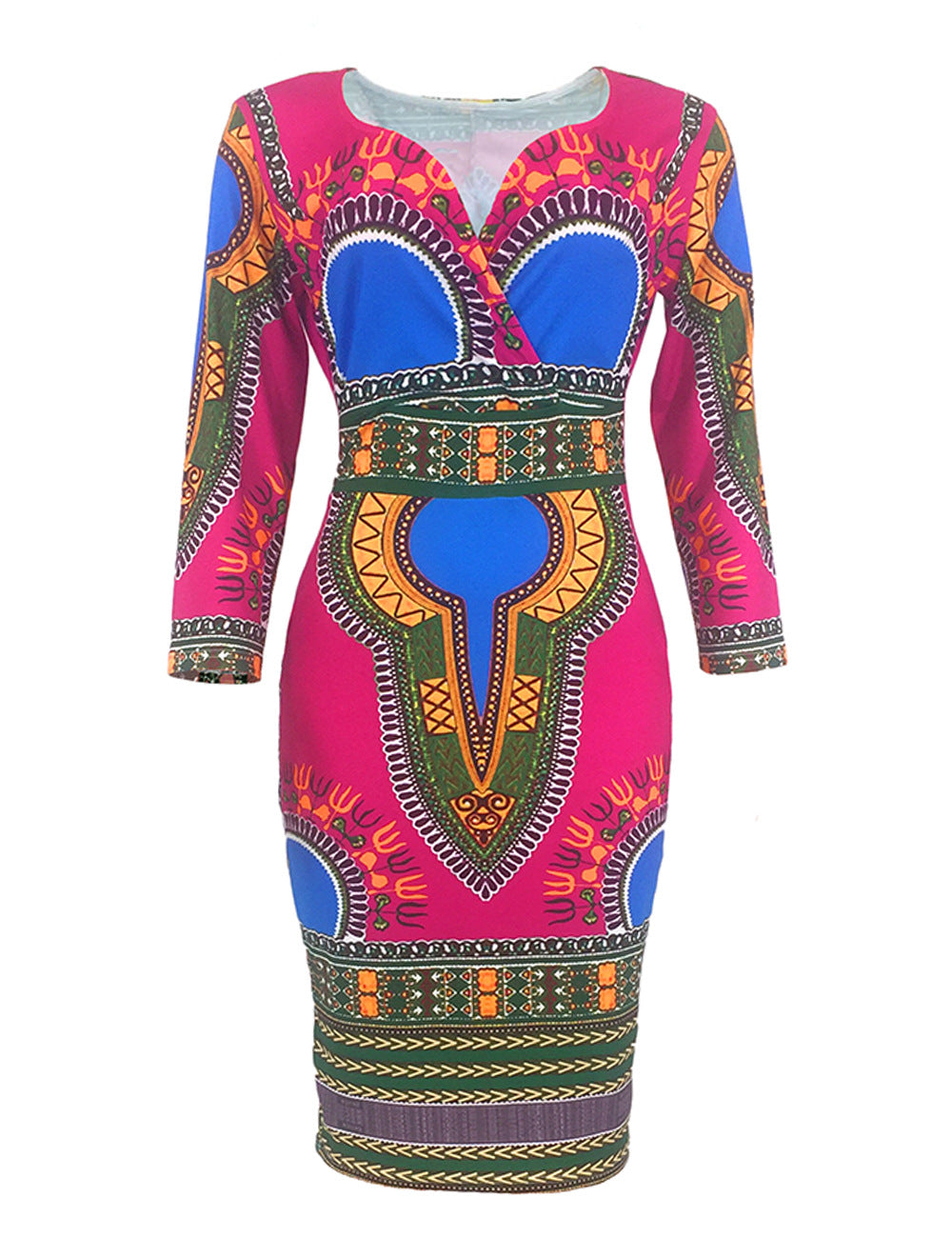 Women's African-style Three-quarter Sleeve V-neck Dress