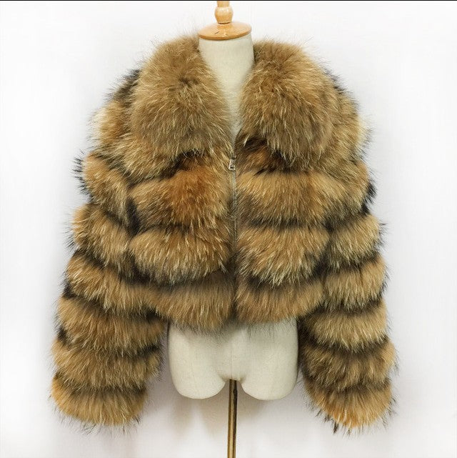 Women's Fur Coat Fox Fur Stitching Short Lapel Long Sleeve Coat