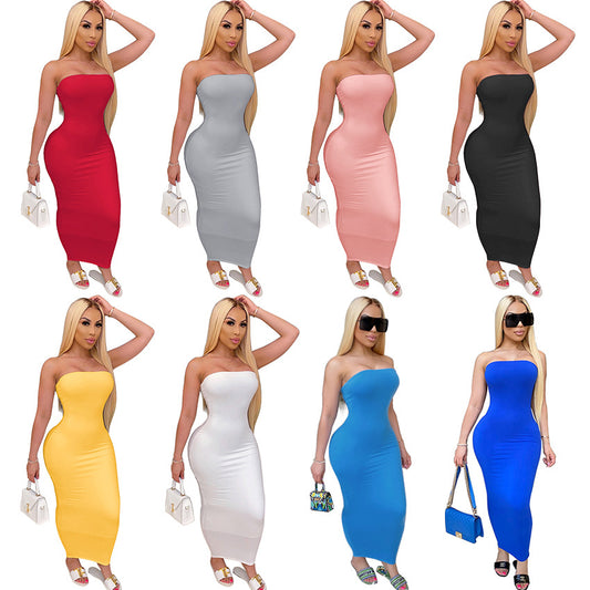 Women Fitted Tube Top High Stretch Dress - Classic chic