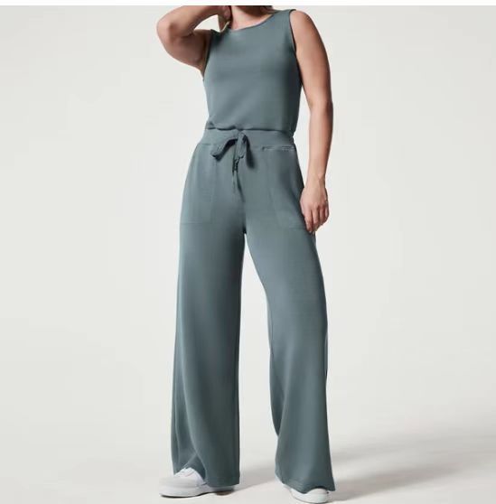 Solid Color Jumpsuit Sleeveless Tops Tie Elastic Pants Romper - Classic chic