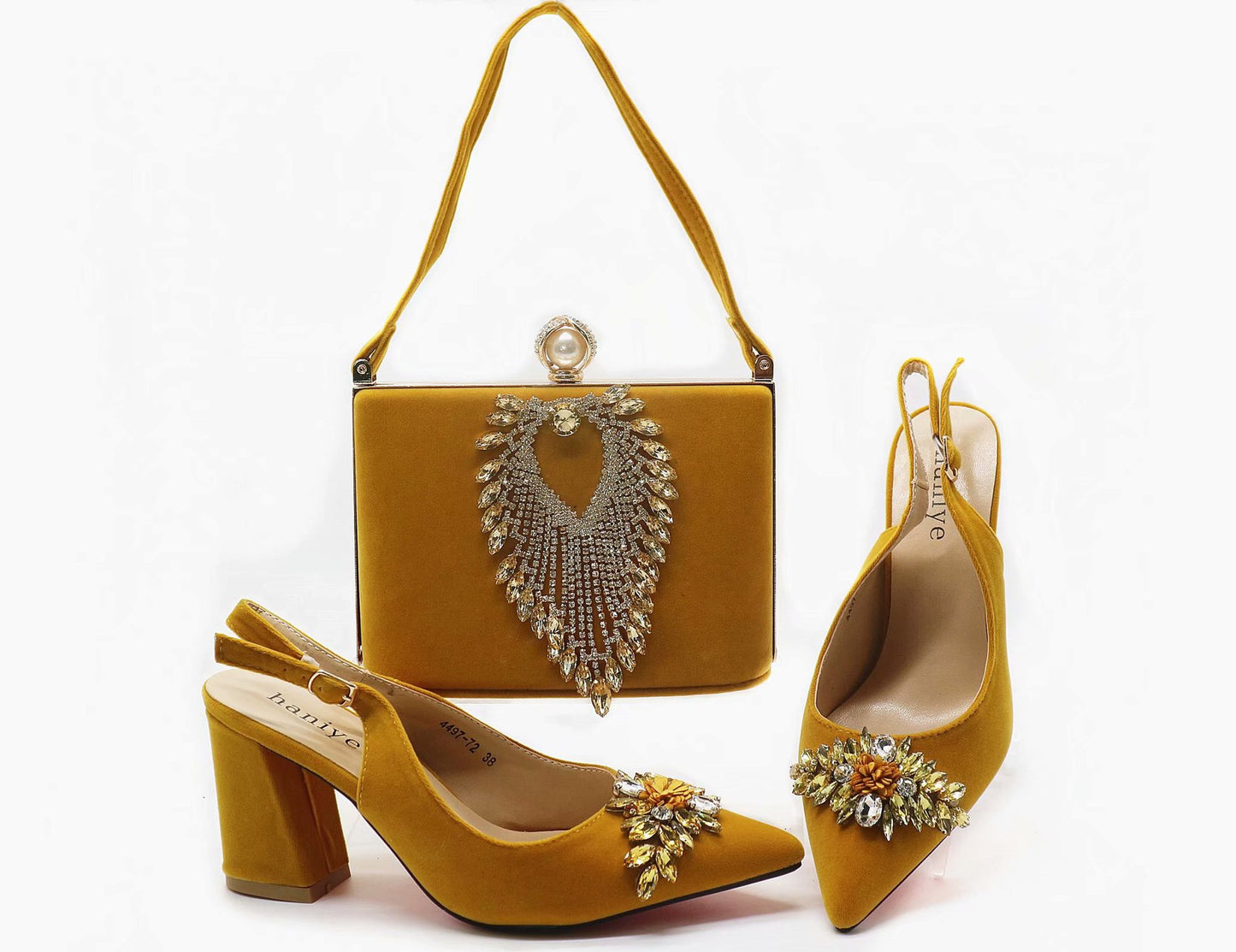 Stones Bag Matching Pointed Shoes For Wedding Party Matching