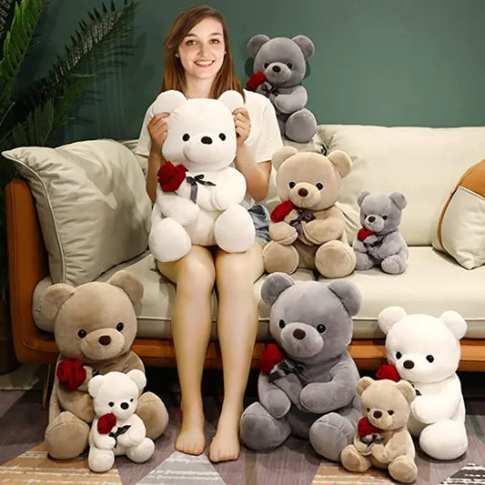 Hug Roses Teddy Bear Plush Pillow Stuffed Soft Animal Dolls Nice Birthday Gift Girlfriend Valentine's Day