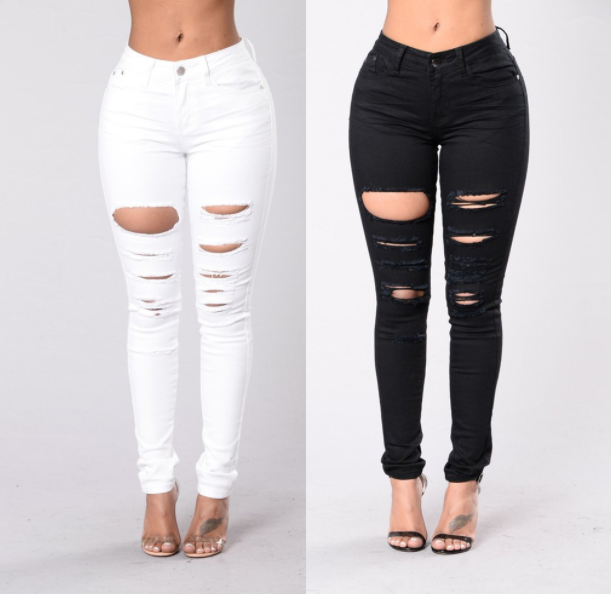 New 2021 casual sexy jeans woman cotton denim trousers slim mid waist ripped holes pencil pants cowboy jeans femme - Classic chic