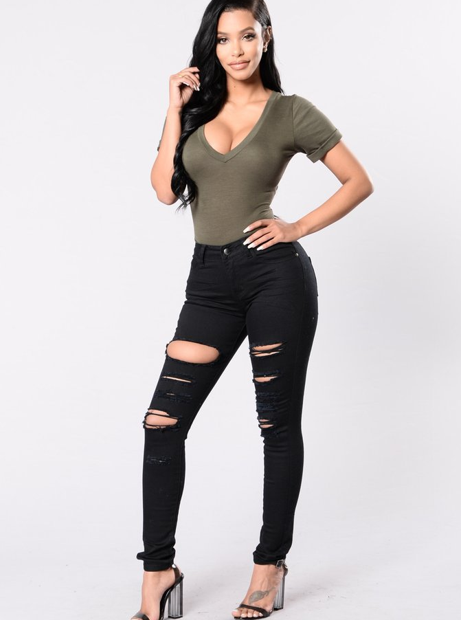 New 2021 casual sexy jeans woman cotton denim trousers slim mid waist ripped holes pencil pants cowboy jeans femme - Classic chic