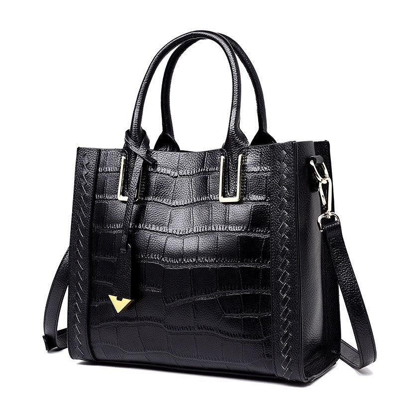 Crocodile Pattern Woven Handbag Women Leather Handbags - Classic chic