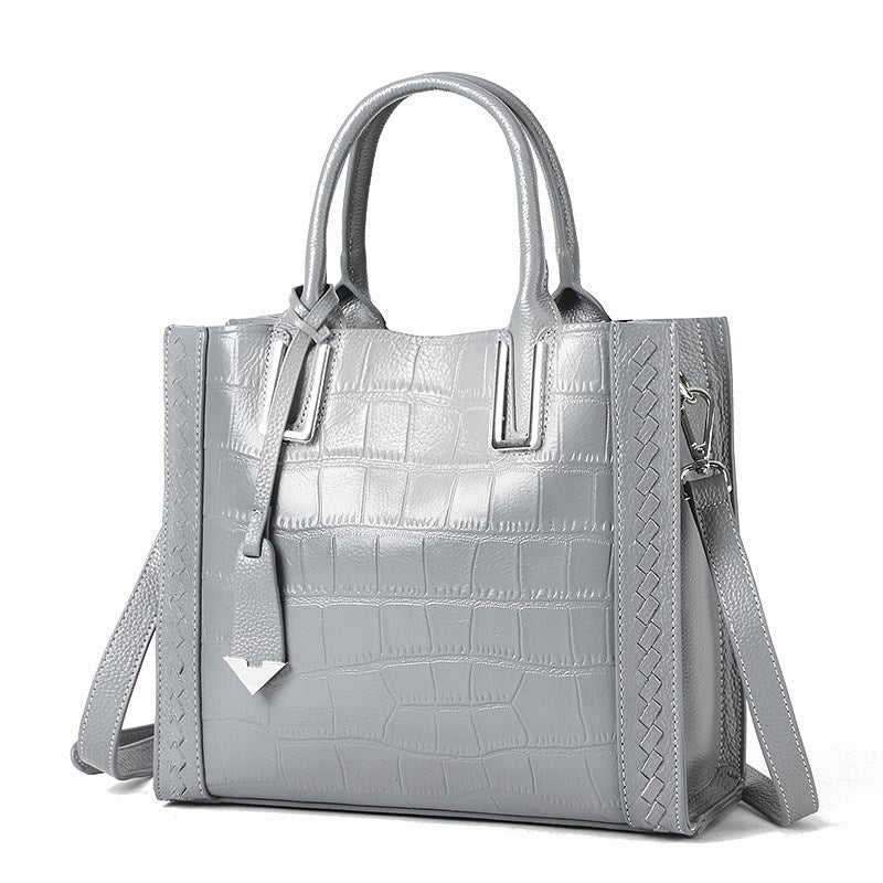 Crocodile Pattern Woven Handbag Women Leather Handbags - Classic chic