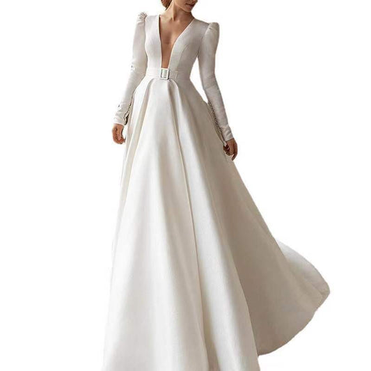 Ladies Style White Dress Satin Surface Was Thin And High French Temperament Dress Long Skirt - Classic chic