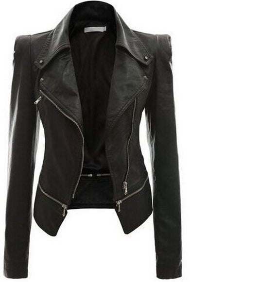 Motorcycle leather jacket jacket zipper two leather jacket - Classic chic