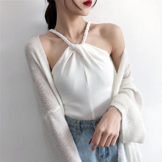 Off-the-shoulder Knitted Camisole Women's New Sexy Outer Wear - Classic chic
