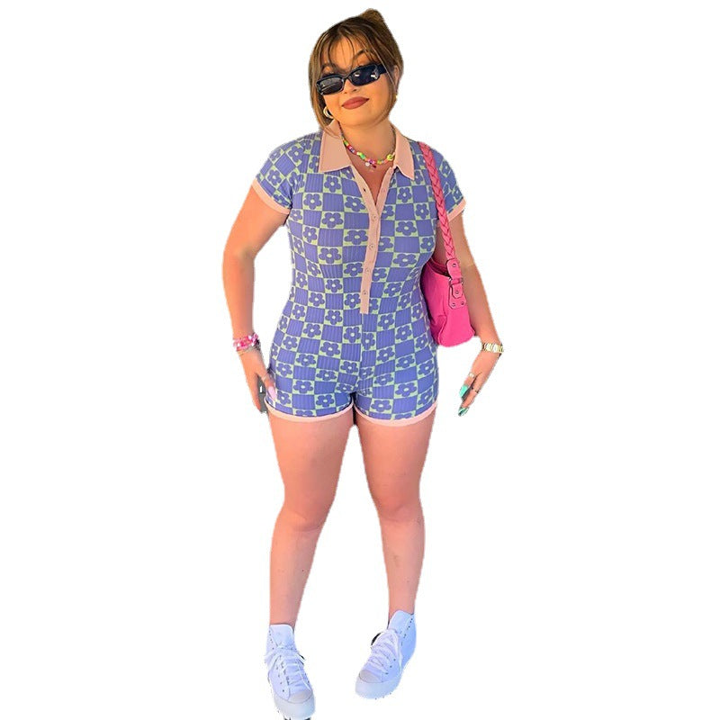 Contrasting Button Jumpsuit Short Women - Classic chic